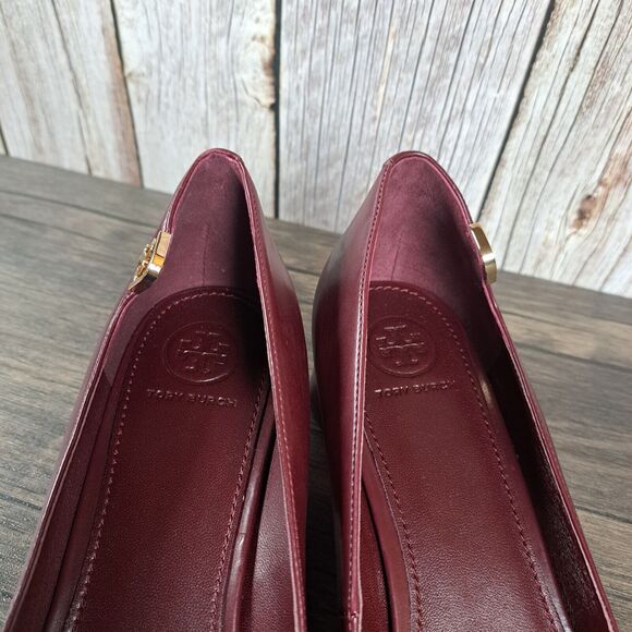 Tory Burch Elizabeth 40mm Round Toe Leather Pump Women's Sz 9 M Burgundy (NWOB) - Picture 7 of 9
